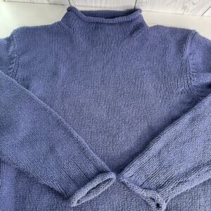 LL Bean Womens Blue Roll Neck Pullover Silk Cotton Knit Sweater Size Medium